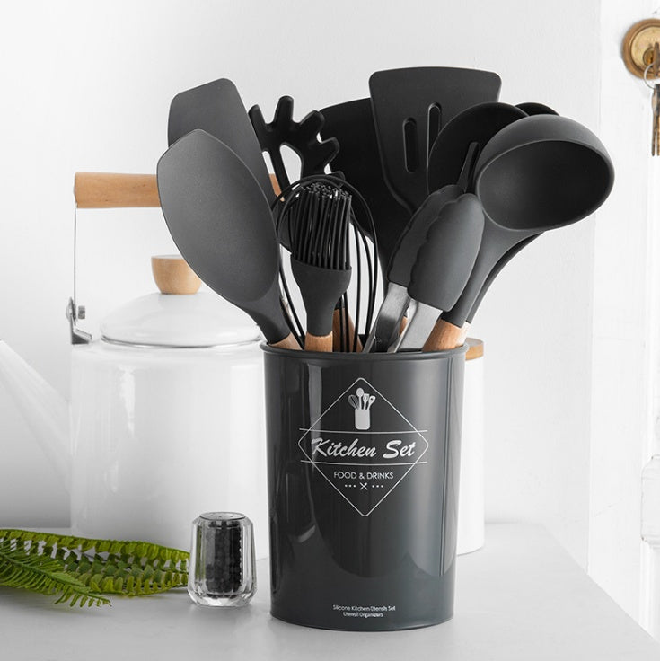 Eco-Friendly Silicone Kitchenware with Wooden Handle