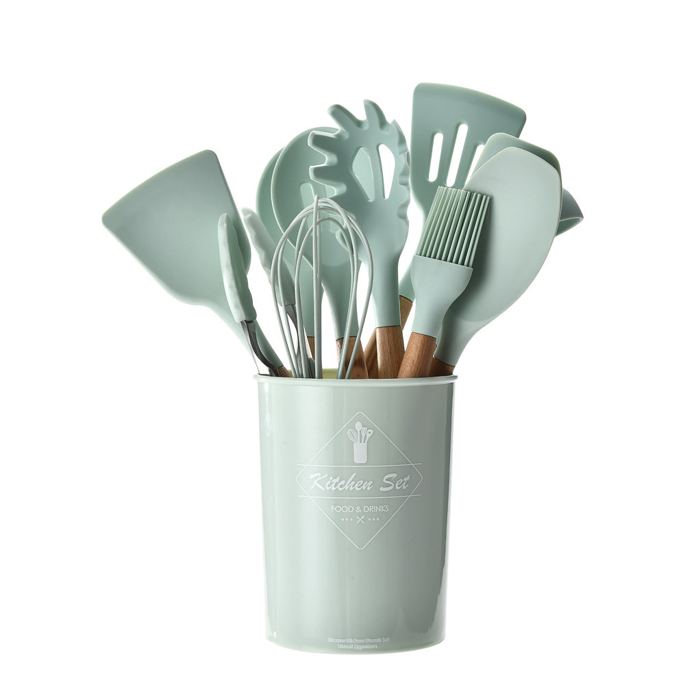 Eco-Friendly Silicone Kitchenware with Wooden Handle