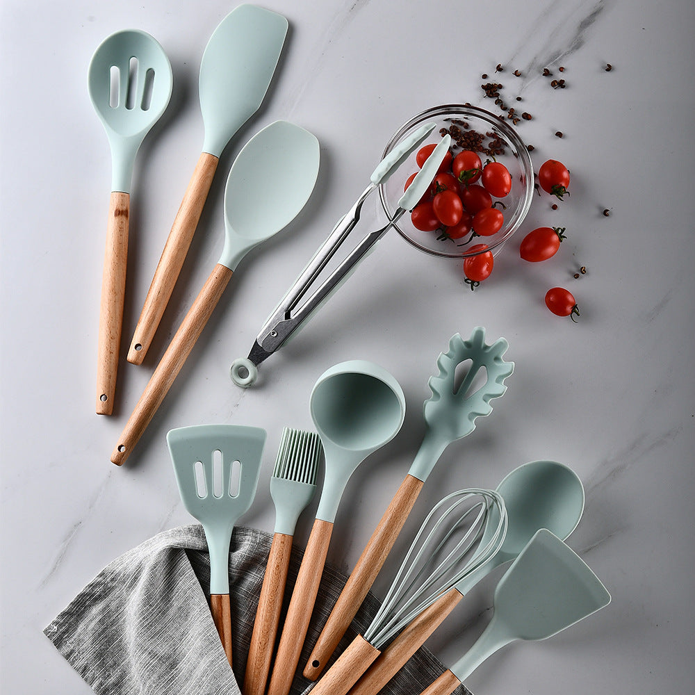 Eco-Friendly Silicone Kitchenware with Wooden Handle