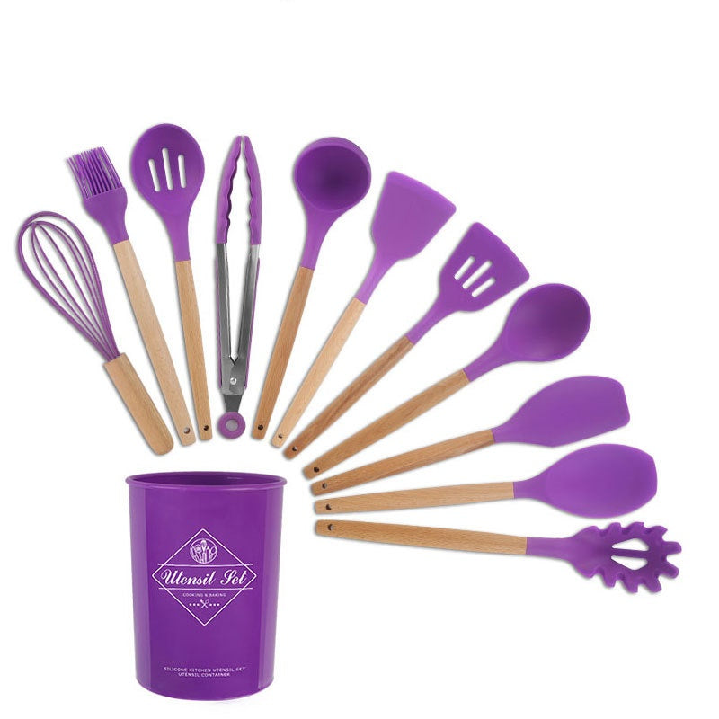 Eco-Friendly Silicone Kitchenware with Wooden Handle