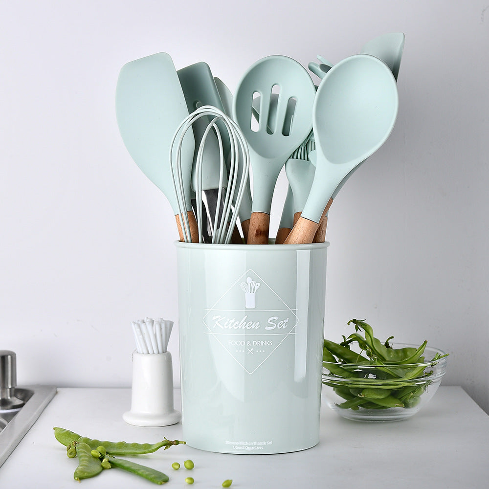 Eco-Friendly Silicone Kitchenware with Wooden Handle
