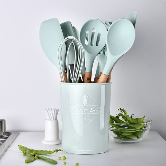 Eco-Friendly Silicone Kitchenware with Wooden Handle