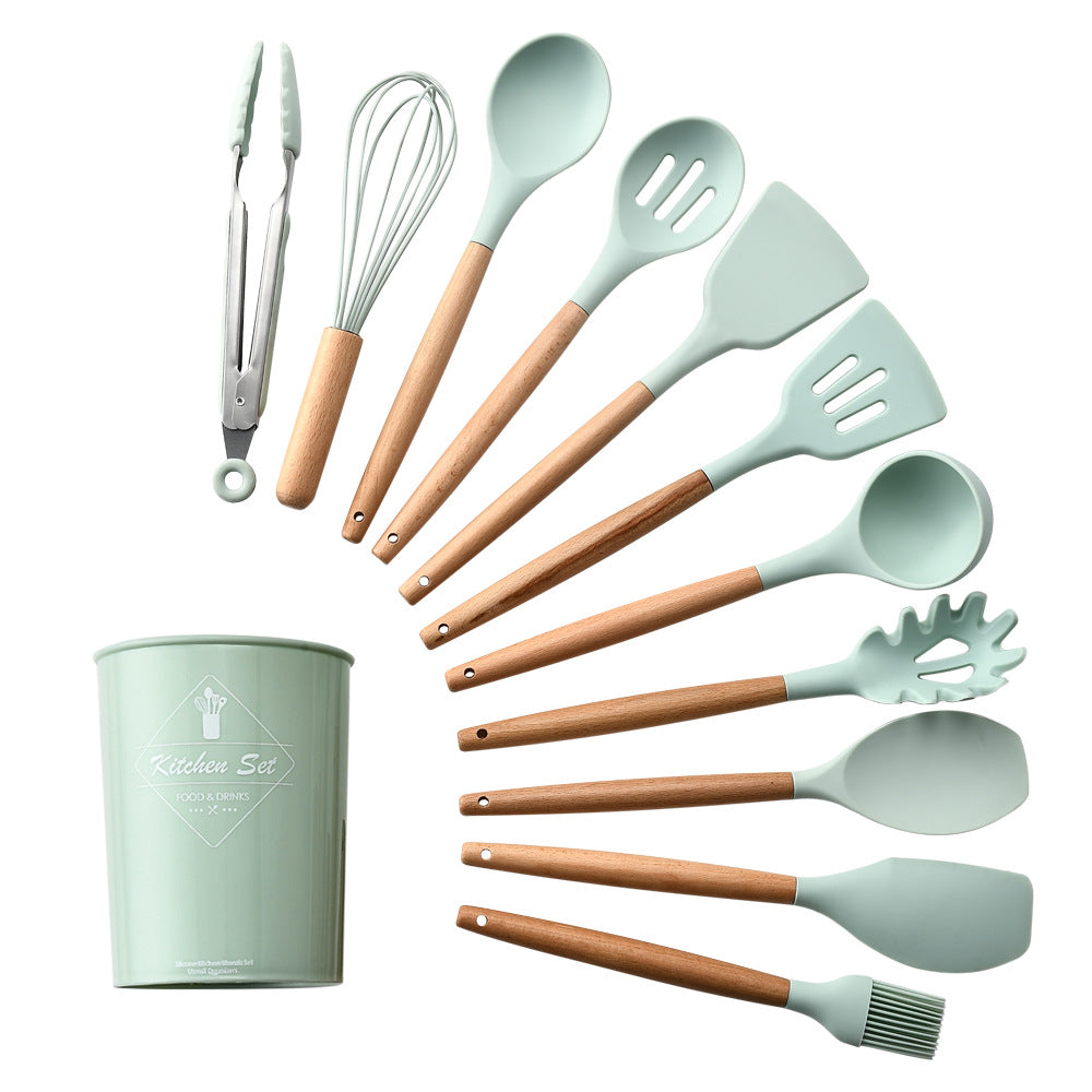 Eco-Friendly Silicone Kitchenware with Wooden Handle