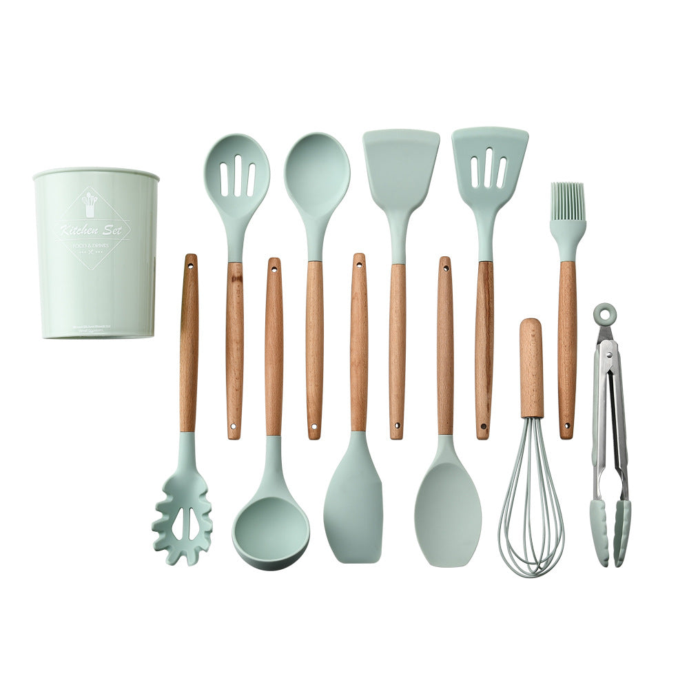 Eco-Friendly Silicone Kitchenware with Wooden Handle