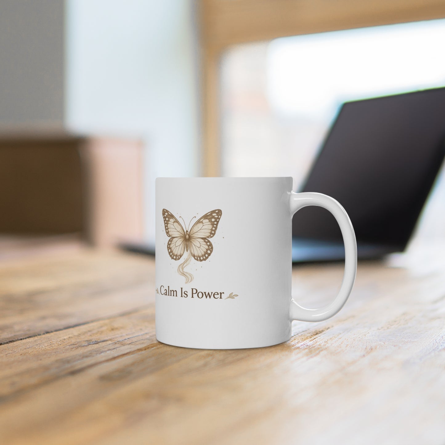 Calm Is Power Butterfly Mug – Neutral Aesthetic Coffee Cup (11oz)