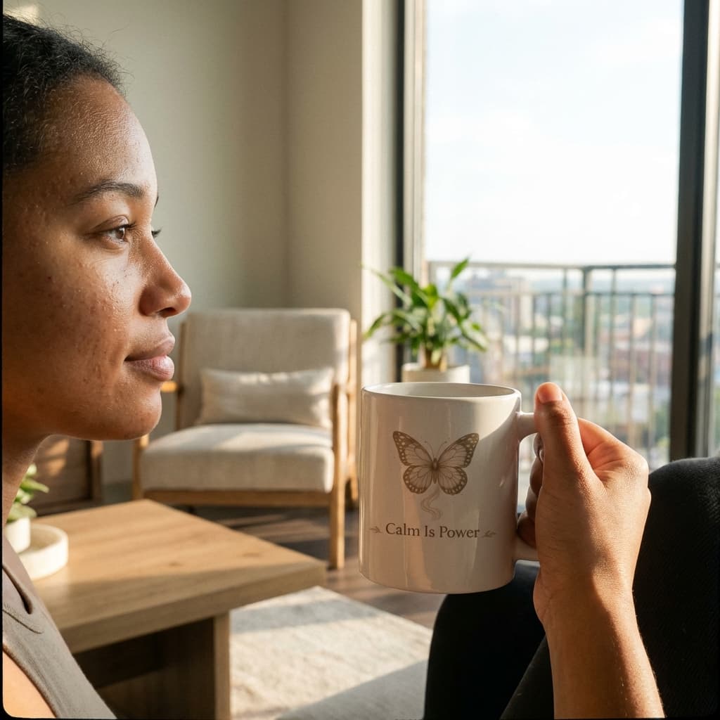 Calm Is Power Butterfly Mug – Neutral Aesthetic Coffee Cup (11oz)