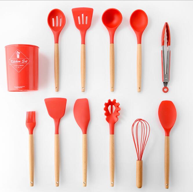 Eco-Friendly Silicone Kitchenware with Wooden Handle