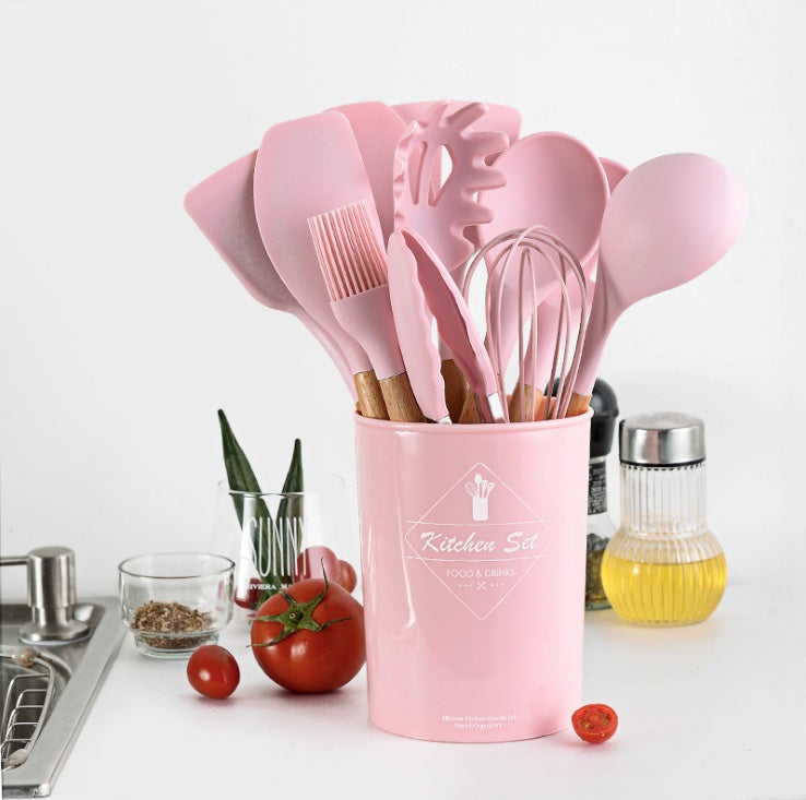 Eco-Friendly Silicone Kitchenware with Wooden Handle
