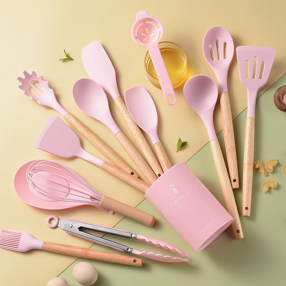 Eco-Friendly Silicone Kitchenware with Wooden Handle