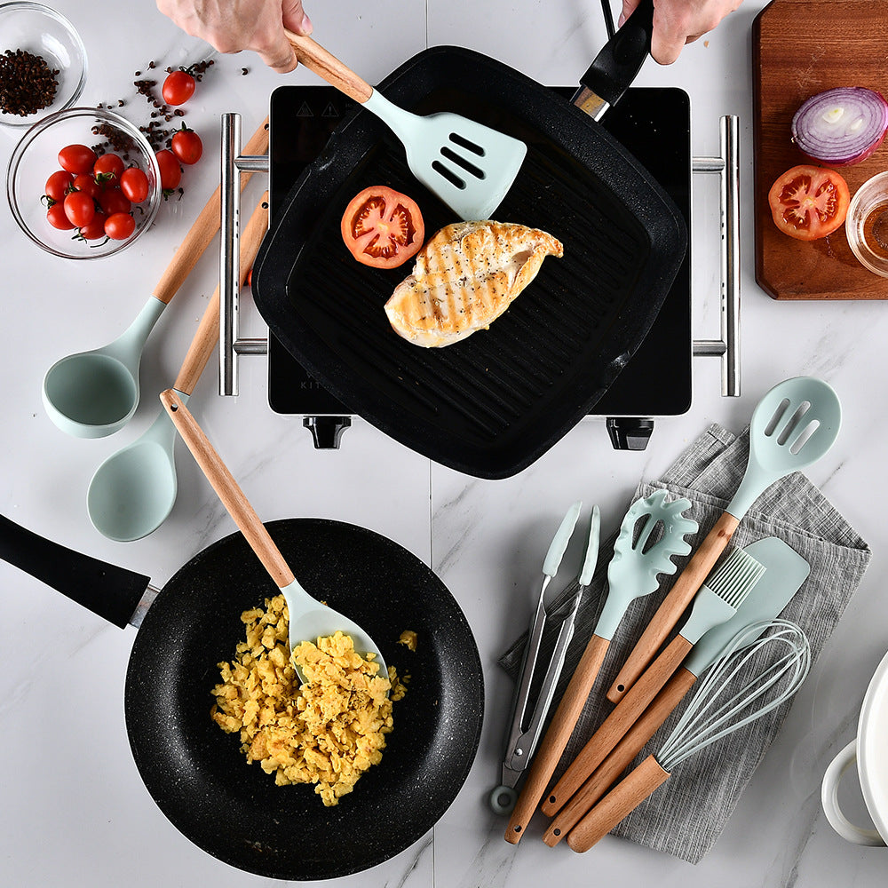 Eco-Friendly Silicone Kitchenware with Wooden Handle