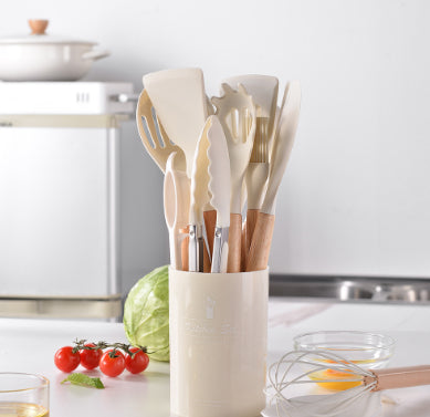 Eco-Friendly Silicone Kitchenware with Wooden Handle