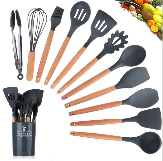 Eco-Friendly Silicone Kitchenware with Wooden Handle