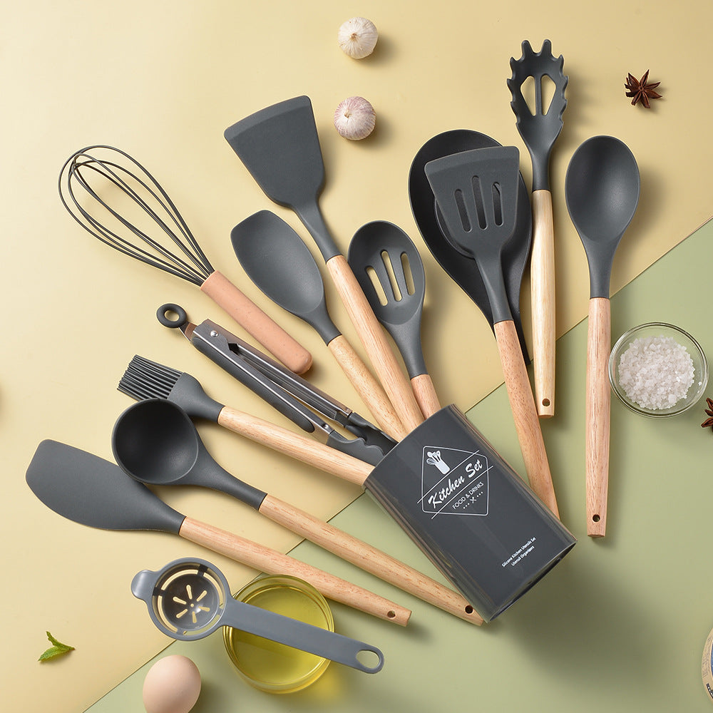Eco-Friendly Silicone Kitchenware with Wooden Handle