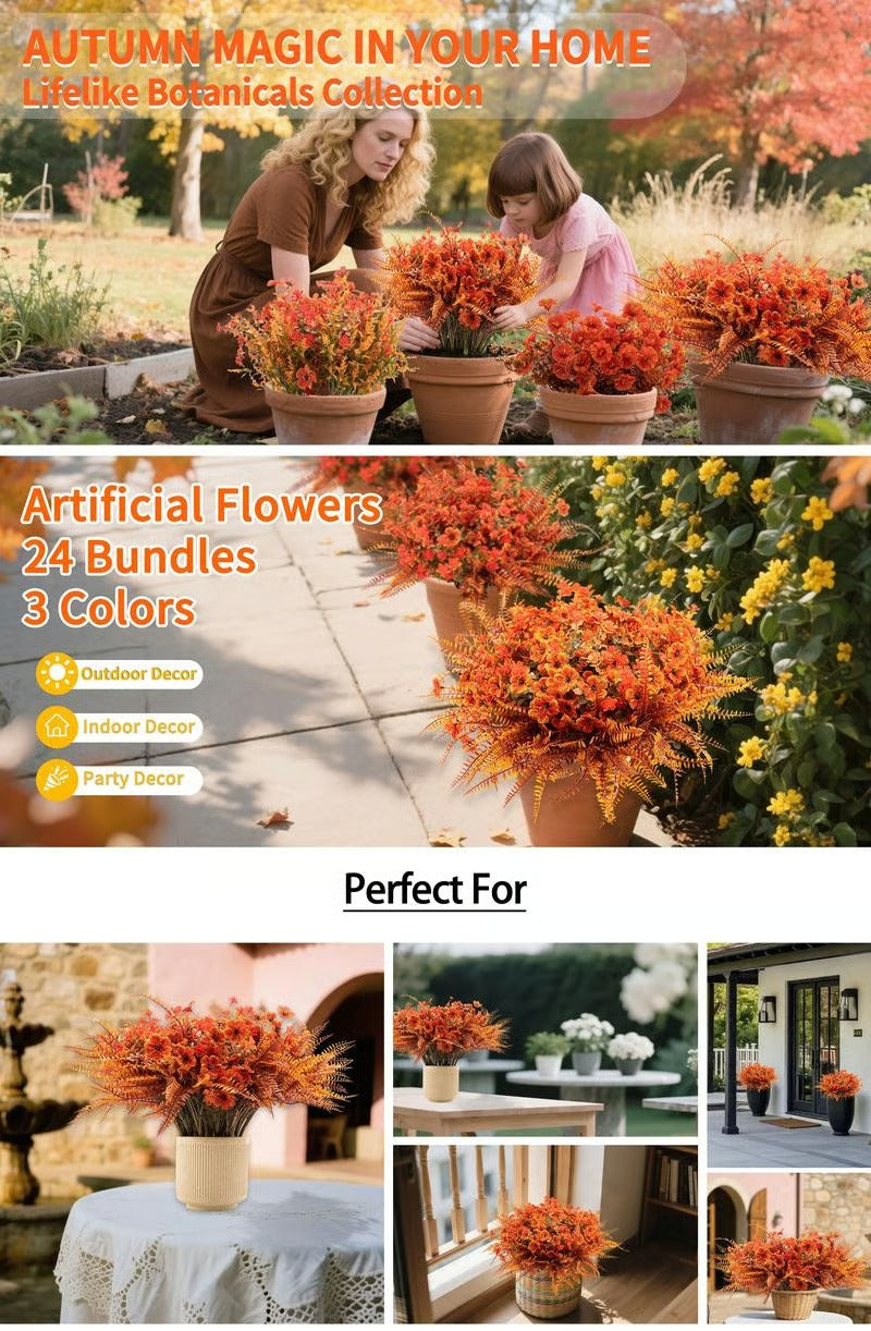 💐Lifelike UV-Resistant Sunset Mums – Waterproof, Windproof & Perfect for Fall Decor 🍂